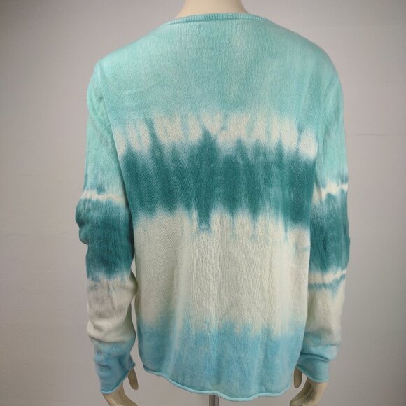 Notshy blue green white tie dye 100% Cashmere V-Neck pullover sweater Large - Picture 4 of 7